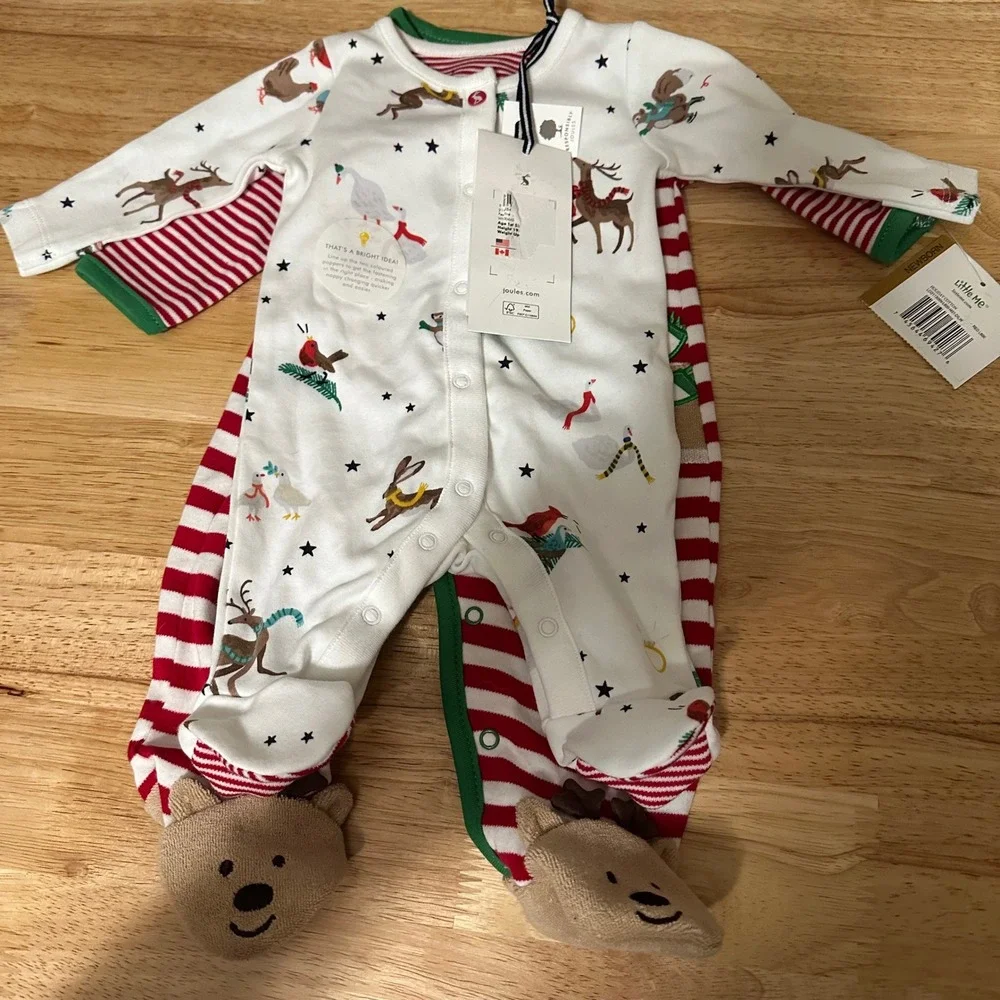 2 for $24 Little Me Joules Newborn Christmas Holiday Long Sleeve Footie Coverall